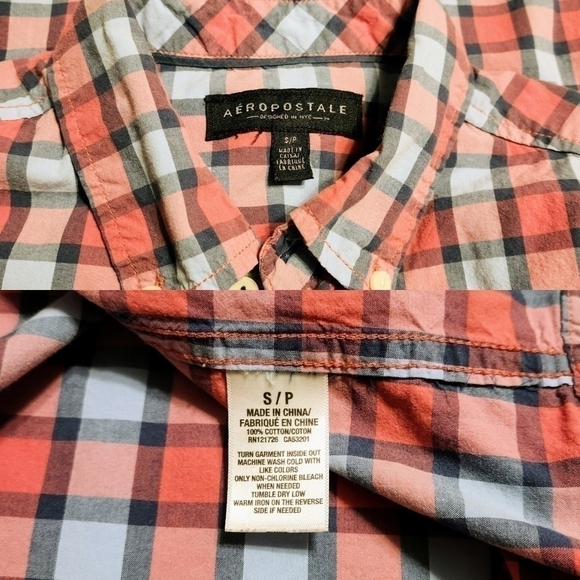 Aeropostale Plaid Button Down Shirt Red Blue Small - Picture 9 of 10